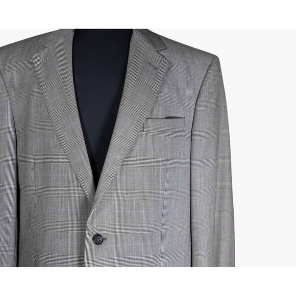 Jos. A. Bank Mens Blazer Gray Blue Plaid Check Wool Lined Jacket Sport Coat 44L - Picture 5 of 8